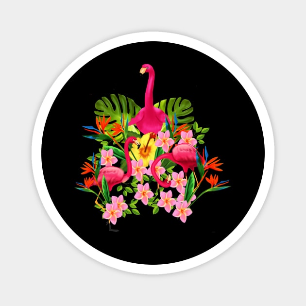 Flamingo Flock Tropical Floral, Birds Magnet by logiamerch